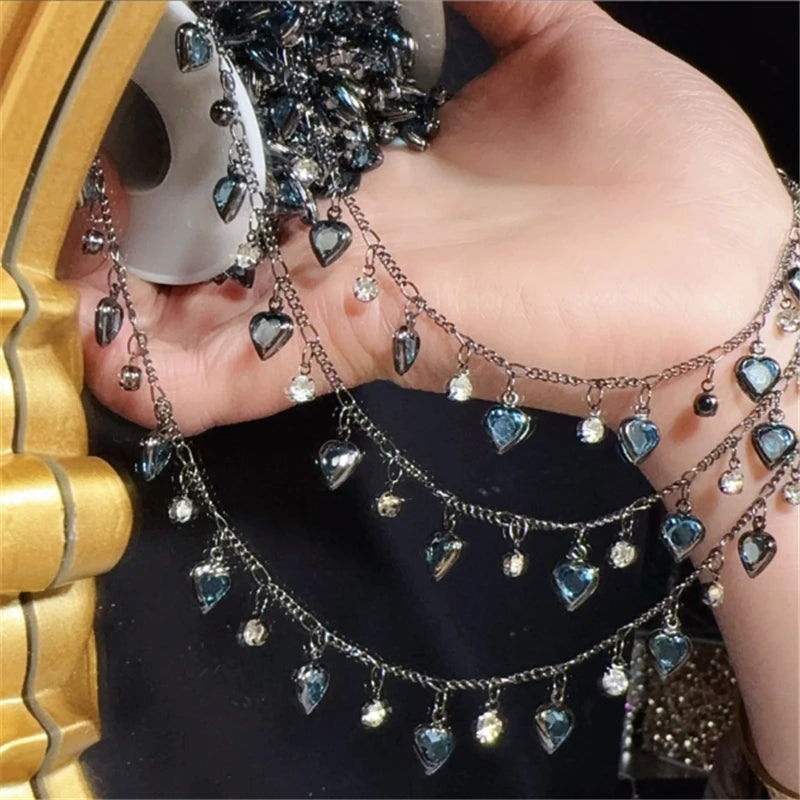 1 Meter New Gold Plated Heart Blue Crystal Beads Link Chains For DIY Jewelry Making No Fade Chain Garment Crafts Accessories