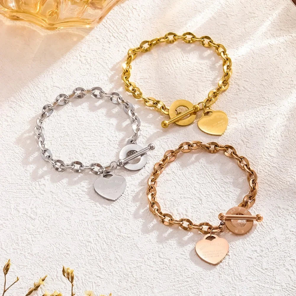 Heart Charm Link! – Elegant Stainless Steel for Women Bracelet Jewelry