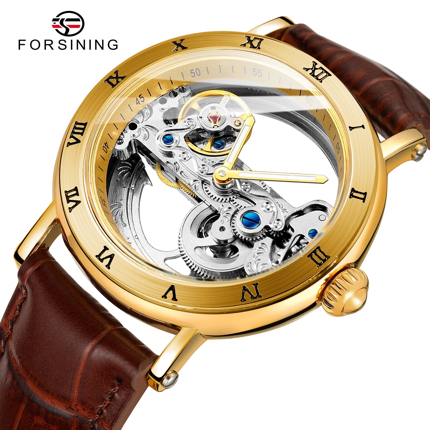 2024 Original Luxury Steel Skeleton Tourbillon Automatic Watches Men Leather Mechanical Waterproof Luminous Elegant Wrist Clock