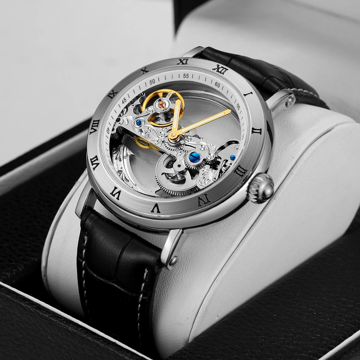 2024 Original Luxury Steel Skeleton Tourbillon Automatic Watches Men Leather Mechanical Waterproof Luminous Elegant Wrist Clock