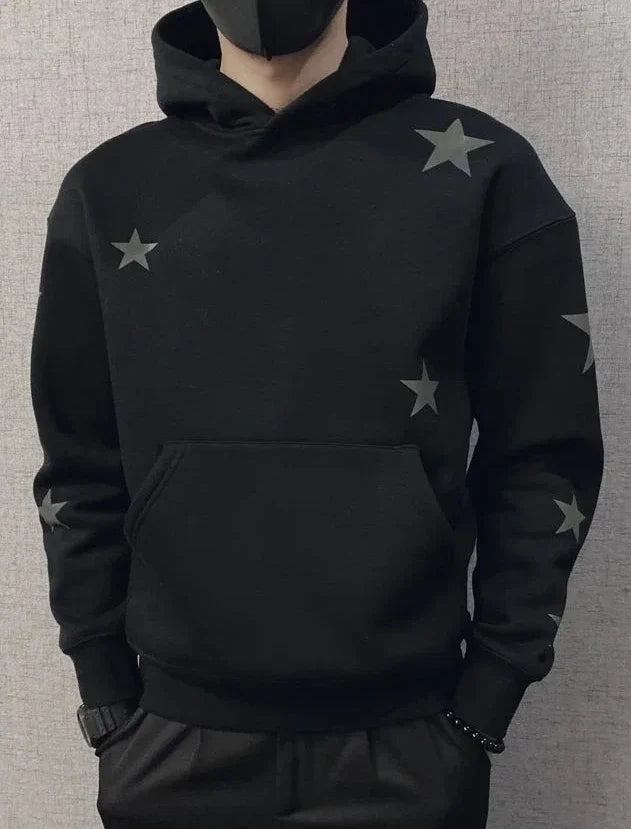 Hoodies Graphic Sweatshirt for Men Black Hip Hop Male Clothes Loose Luxury Aesthetic Emo 90s Vintage Simple Winter S Warm Hooded