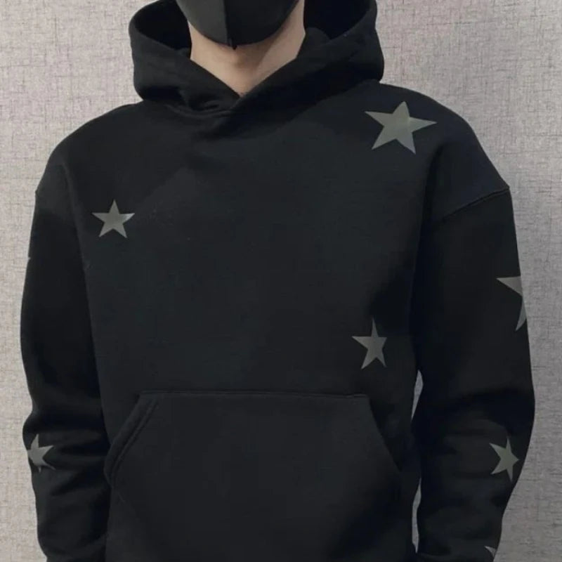 Hoodies Graphic Sweatshirt for Men Black Hip Hop Male Clothes Loose Luxury Aesthetic Emo 90s Vintage Simple Winter S Warm Hooded