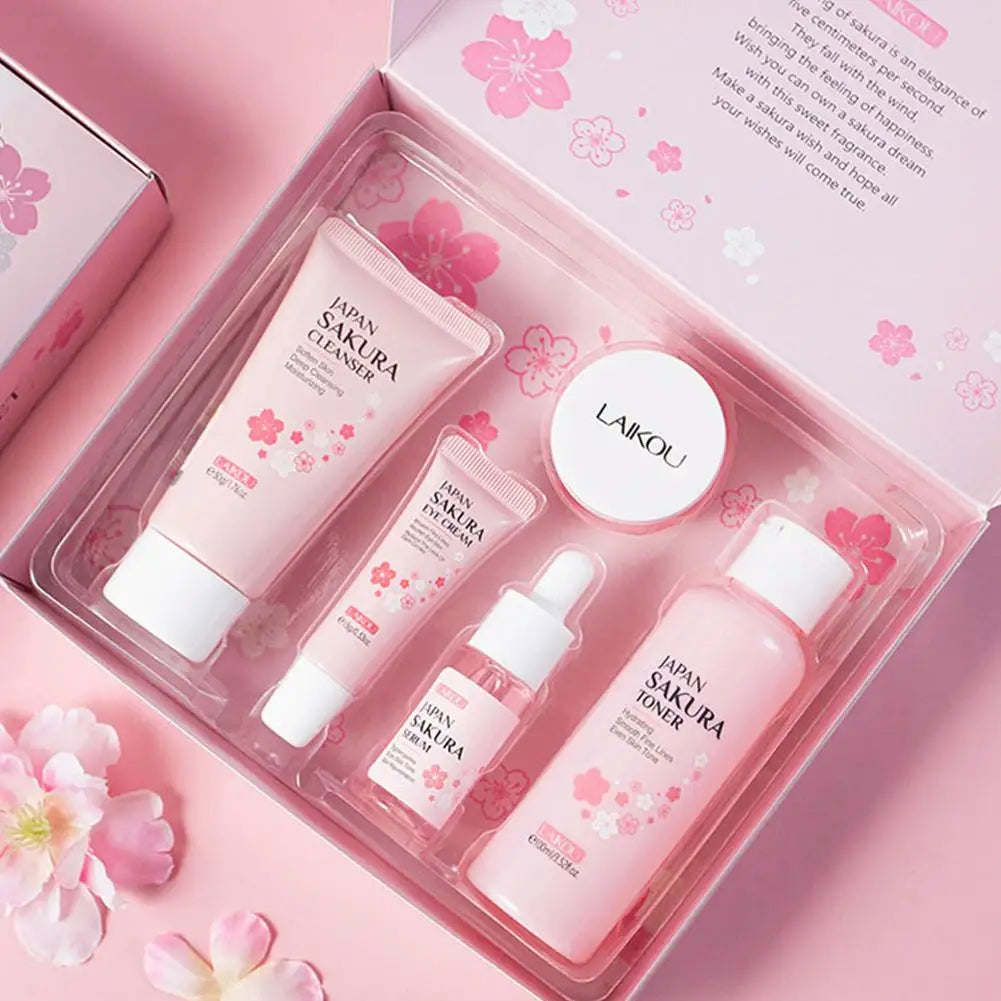 5/3pcs/Set Sakura Skin Care Sets Face Cream Serum Toner Facial Cleanser Sunscreen Eye Cream Gift Box Face Skin Care Set Product