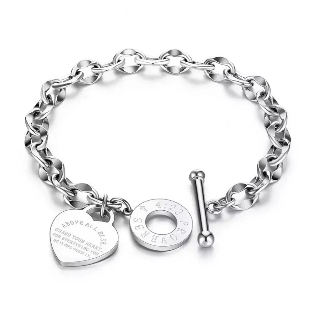 Heart Charm Link! – Elegant Stainless Steel for Women Bracelet Jewelry