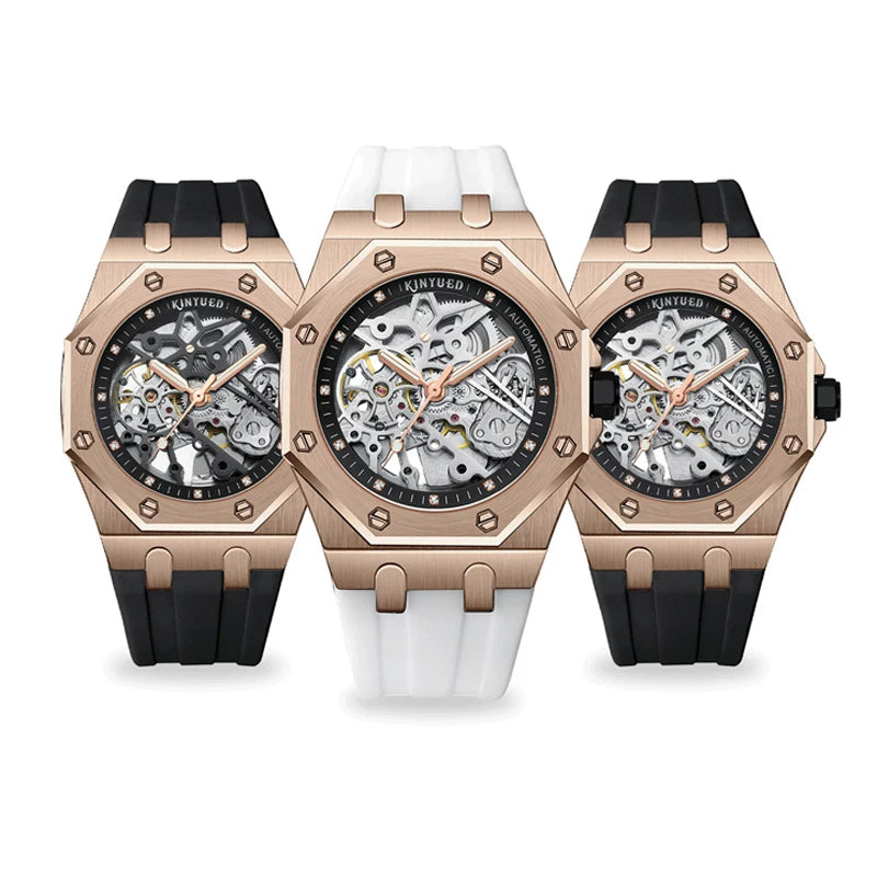 KINYUED Fashion Skeleton Mechanical Watch Top Brand Luxury Men's Steampunk Transparent Hollow Automatic Watch Relogio Masculino