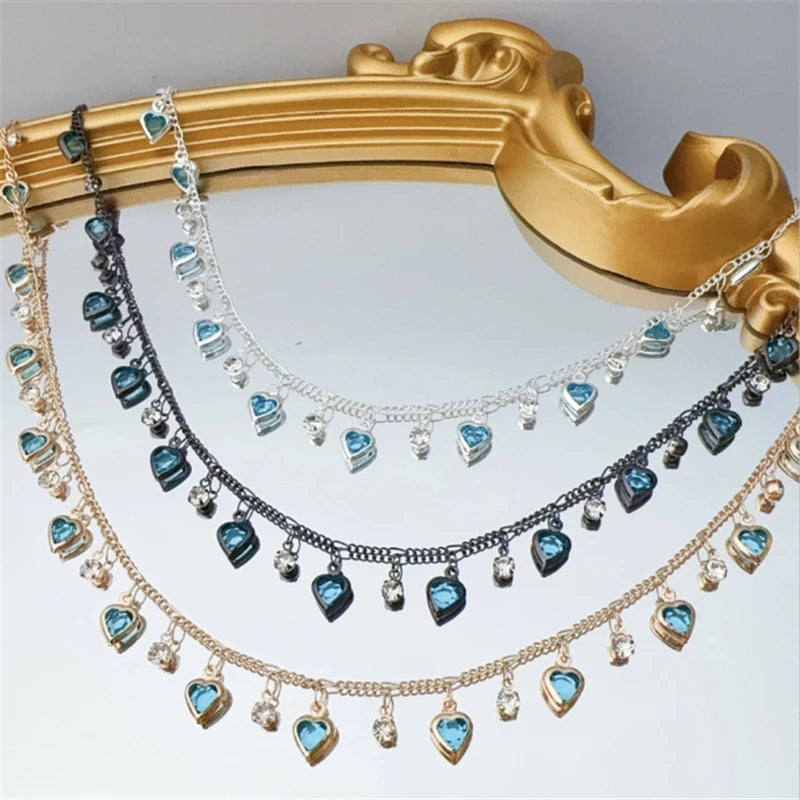 1 Meter New Gold Plated Heart Blue Crystal Beads Link Chains For DIY Jewelry Making No Fade Chain Garment Crafts Accessories