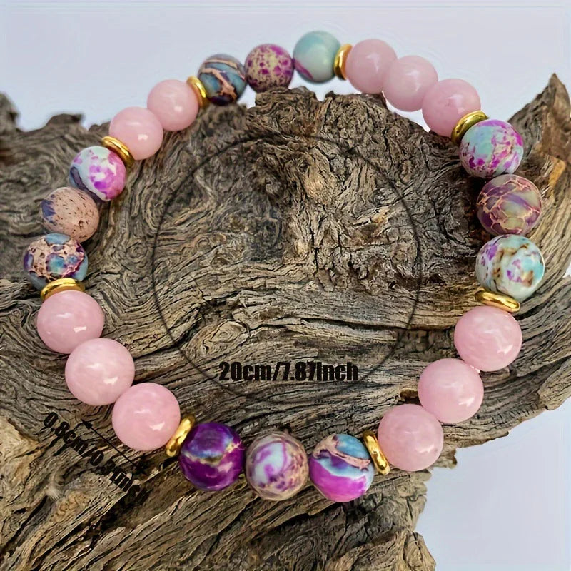 Attract Love Bracelet Women's Colorful Imperial Jasper and Rose Quartz Beaded Bracelets