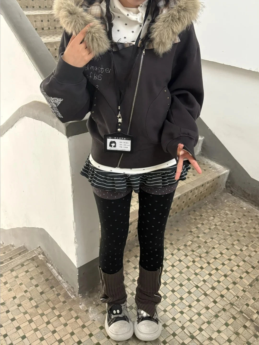 Faux Fur American Vintage Coats with Hooded Women's Y2K Sweatshirts Gothic Harajuku Subculture Punk Emo Sweatshirts and Jacket