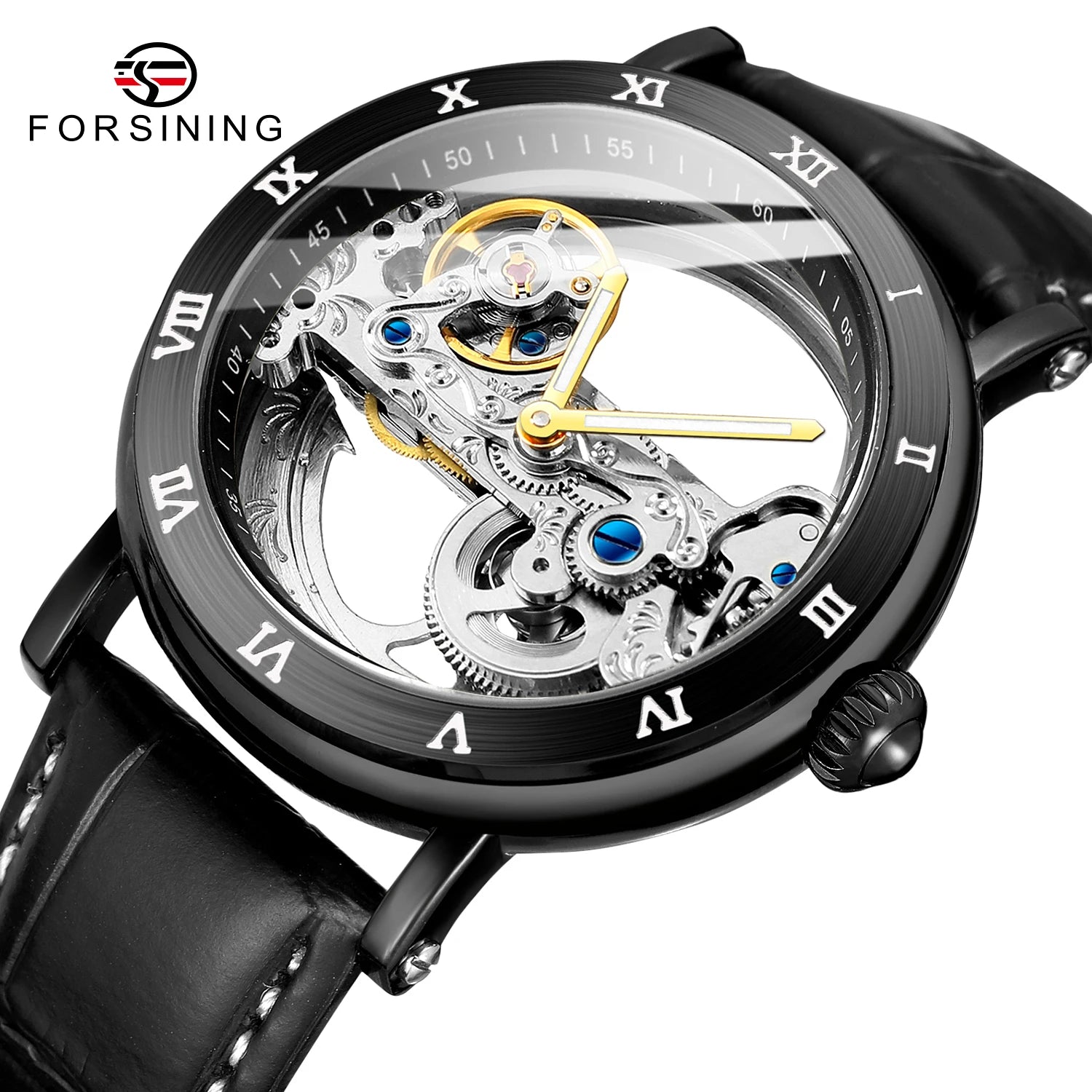 2024 Original Luxury Steel Skeleton Tourbillon Automatic Watches Men Leather Mechanical Waterproof Luminous Elegant Wrist Clock