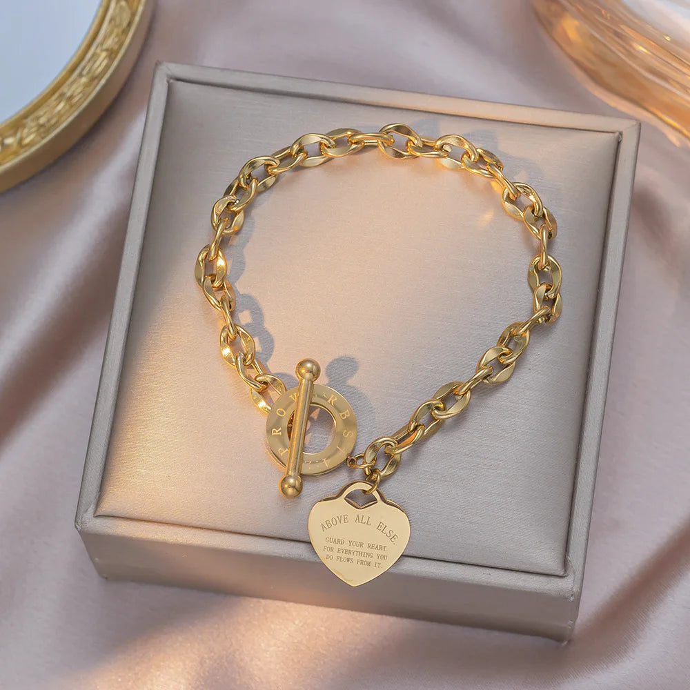 Heart Charm Link! – Elegant Stainless Steel for Women Bracelet Jewelry