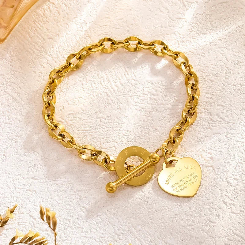 Heart Charm Link! – Elegant Stainless Steel for Women Bracelet Jewelry