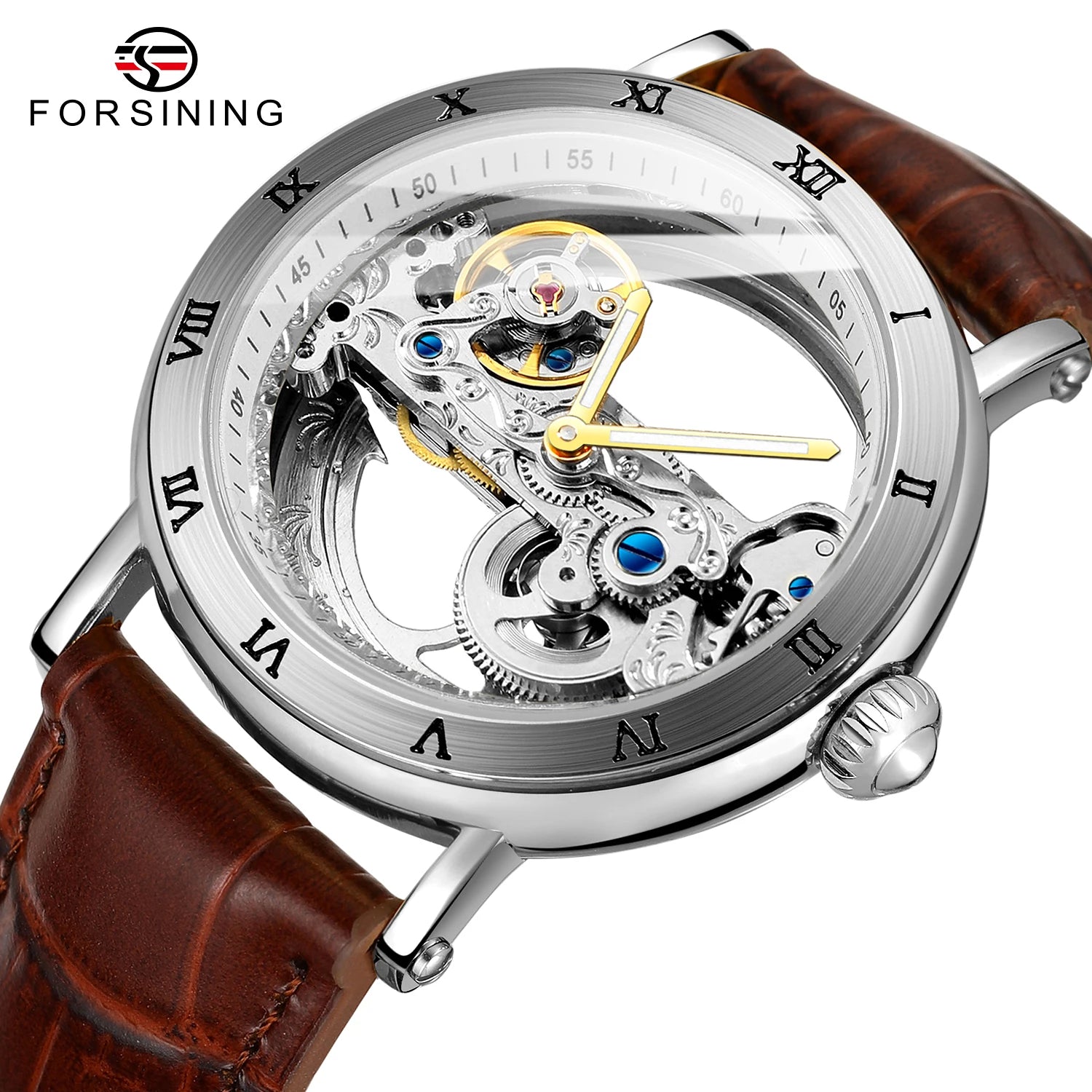 2024 Original Luxury Steel Skeleton Tourbillon Automatic Watches Men Leather Mechanical Waterproof Luminous Elegant Wrist Clock